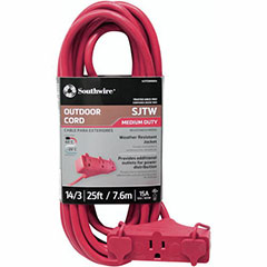 EXT CORD TRI RED 14/3 25FT