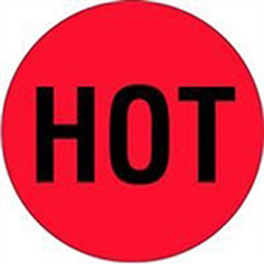 #DL1730  2"  Circle "HOT" Flourescent Red Label