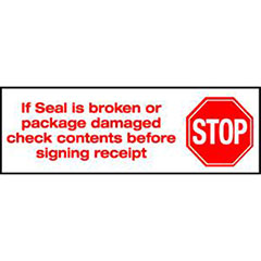 2" x 110 yds. 2.0 Mil Stop If Seal Is Broken Pre-Printed Carton Sealing Tape (36/Case)