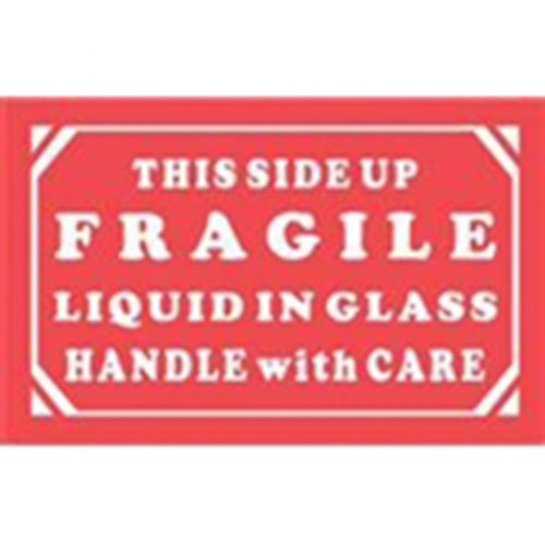 #DL1290  5 x 3"  This Side Up Fragile Liquid in Glass Handle with Care Label