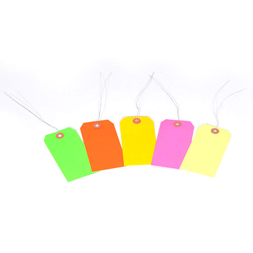 #8 6 1/4" x 3 1/8"  13 Pt. Fluorescent Pink Shipping Tags - Pre-Wired (1000/case)